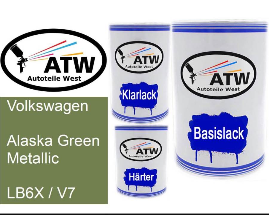 Volkswagen, Alaska Green Metallic, LB6X / V7: 500ml Lackdose + 500ml Klarlack + 250ml Härter - Set, von ATW Autoteile West.